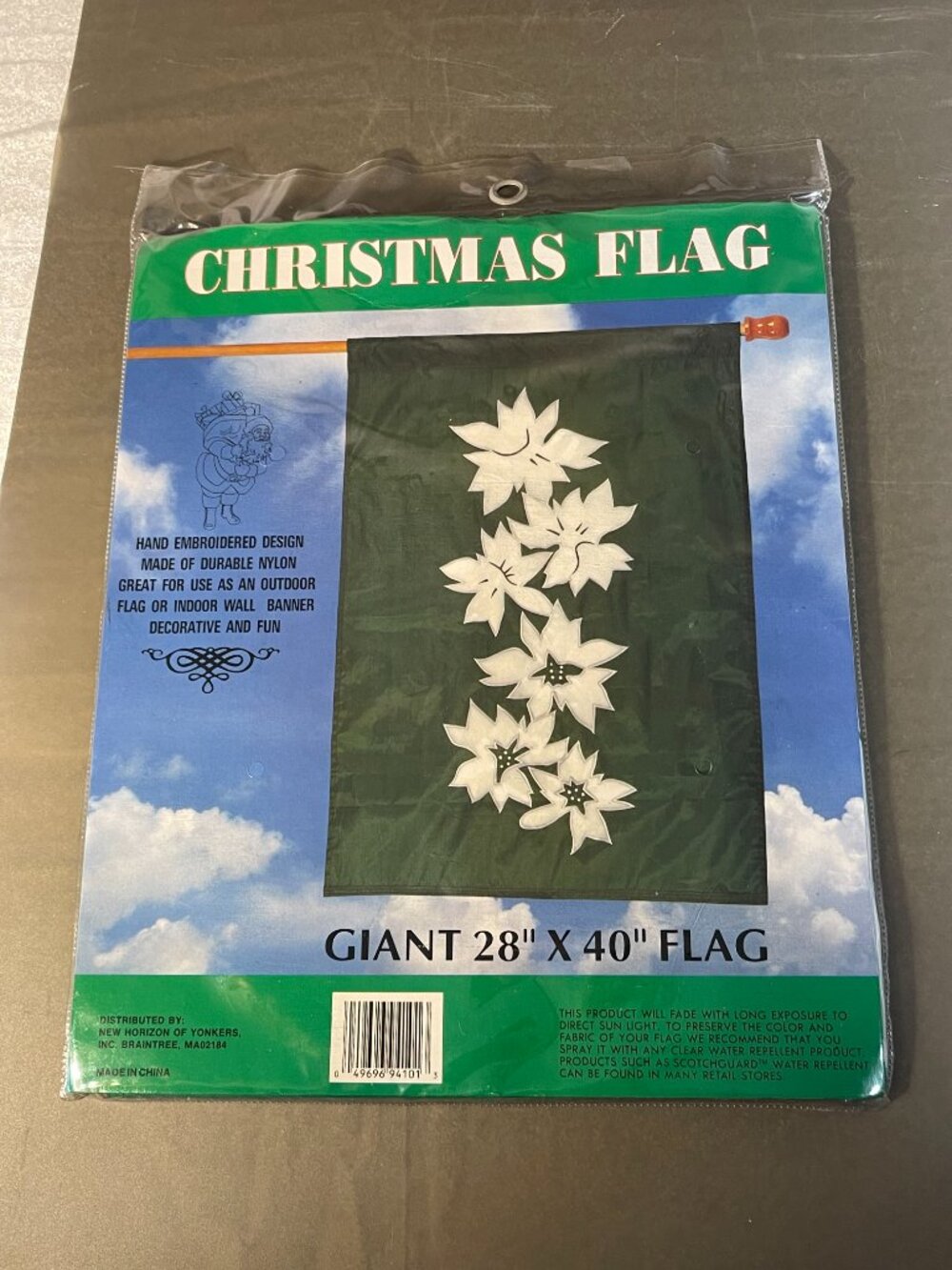 Christmas Poinsettia Embroidered Flag Giant 28" x 40" Indoor Outdoor Nylon